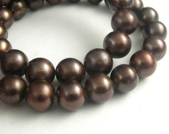 Freshwater Potato Pearls Round Chocolate Brown 10 PCS,  HUGE 9-10mm-High Quality