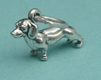 Sterling Silver Dachshound Dog Charm 7x12mm, Have you hugged your Wiener Dog today, Small Dog Charm,  Read Description