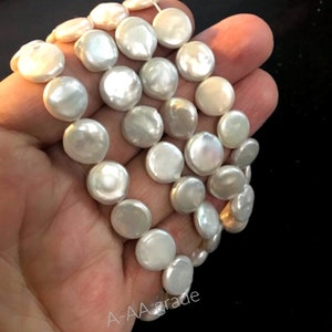 White Coin Pearl, A-AA Round Natural Freshwater Beads - 11-12mm,  Brides, Wholesale Pearls,  Select Quantity