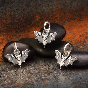 Bat Charm, Sterling Silver SMALL Halloween Charms, 12x12mm, Realistic, Wholesale Charms