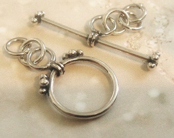 Bali Sterling Toggle, 925 Silver Beaded Toggle Set- 12mm