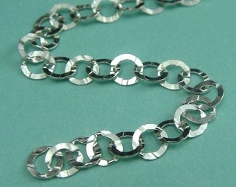 3 Ft Sterling Silver Textured Flat Circle Chain- 3.5 x 4 mm