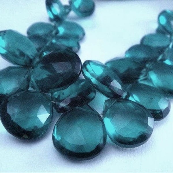 Peacock Pear Quartz, Teal Blue Green Faceted Briolettes, FOCALS for Pendants,  9-10mm, Select Quantity