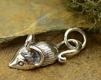 Sterling Silver Mouse Charm , Length 18.3  Width 8  Height 4.5