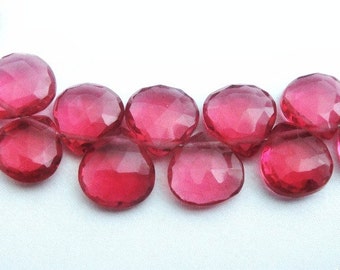 Pink Quartz Heart Briolette Beads, HOT Pink Faceted Beads,  9-10mm, Wholesale Beads, Brides, Select your Quantity