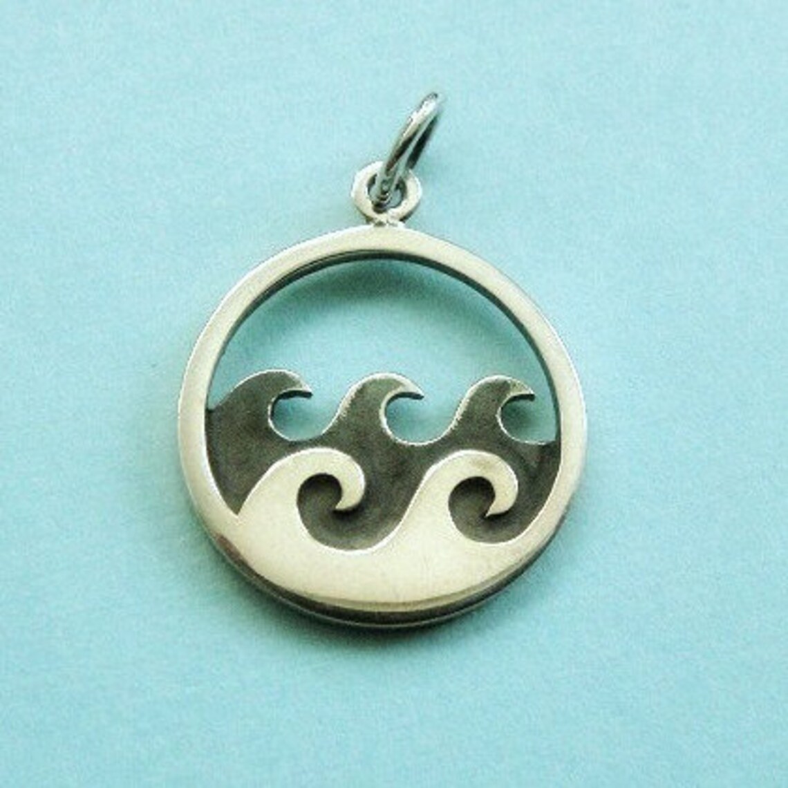 Handmade Sterling Silver Ocean Wave & Sun Charm Pendant - 925 Silver Unique Jewelry