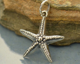 Sterling Silver Starfish Charm with Granulation 18x15mm