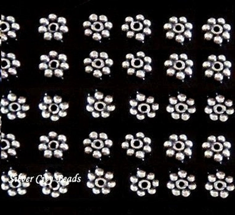 Sterling Silver Daisy Spacers, Bali Beads, OXIDIZED 3mm 20 pcs image 1