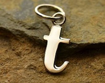 Silver Letter "t" Charm, Typewriter Lowercase Alphabet Charm, 925 Sterling Silver, 1 PC, 16x8x1mm