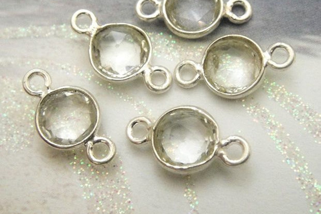 14x7mm Cyrstal Quartz Bezel Connector, 7mm Gemstone Links