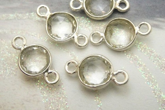 14x7mm Cyrstal Quartz Bezel Connector, 7mm Gemstone Links, 925