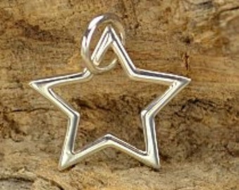 Silver Star Charm Link Connector, 2 PCs,  Are You A Rock Star, 14x12mm x 1mm thick (18ga)