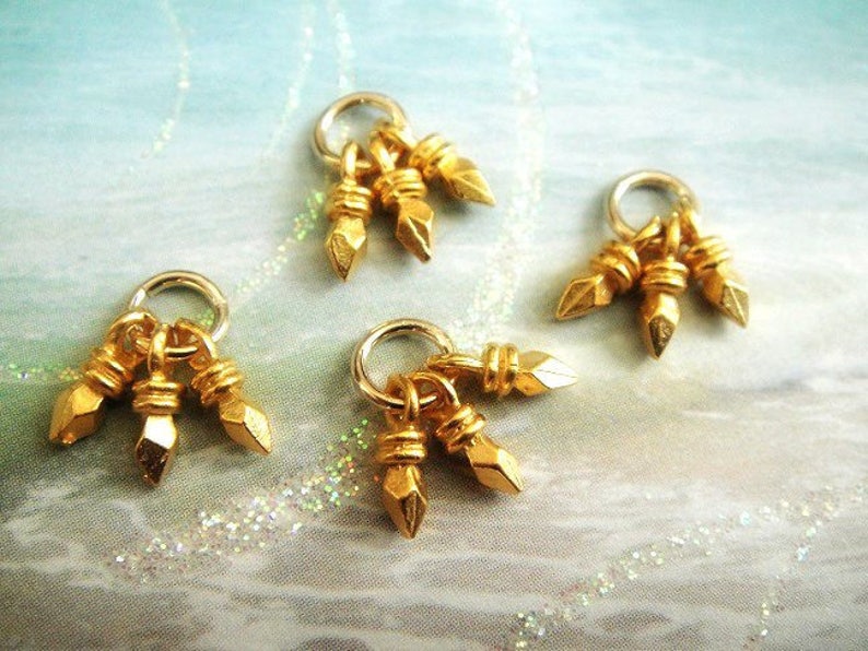 24kt Vermeil 1 3 5 10 Pcs 10mm Select your quantity Gold Spike Charms Tassel Dangles
