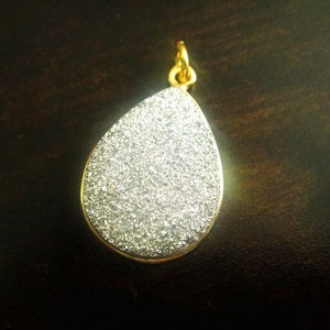 1 Pc, Silver Drusy Druzy Bezel Gemstone Pendants Charm, Titanium Coated, 24k Gold Vermeil Teardrop, Select your color and quantity, 24x16mm