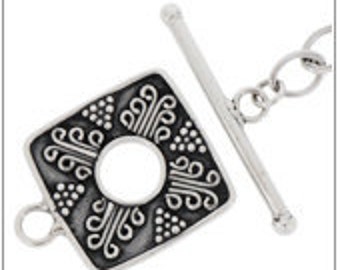 Bali Sterling Silver Square Fancy Toggle Clasp Set-  20mm(outside), 7.0mm(inside)