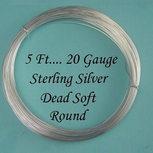 20g gauge ga g, 5 ft,  Sterling Silver Round Wire- Dead Soft