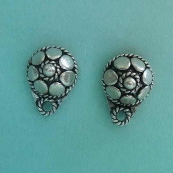 Sterling Silver Granule Post Earrings with loop.  Flat Back, Large Granulation, Wholesale Earrings, 11x8x4.5mm, Oxidized