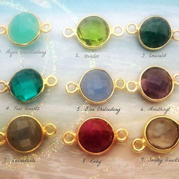 15x8mm Gemstone Bezel Connector, 24k Gold Vermeil Link, Faceted Chalcedony, Quartz, Emerald, Amethyst, Labradorite, Ruby, 8mm Stone