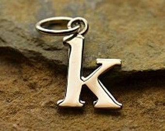 Sterling Silver, Letter "k" Typewriter Lowercase Charm, 925 Alphabet Charms, 1 PC, 16x8x1mm
