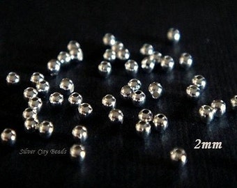 Silver Beads, 2mm Sterling Silver Seamless Round Spacer Beads, Hole .80mm, Select Quantity