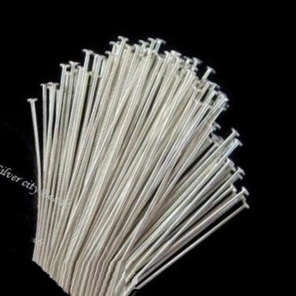 Silver Flat Headpins,  24 gauge, 40mm- Sterling Silver Flat Head pins- 1.50 inch,