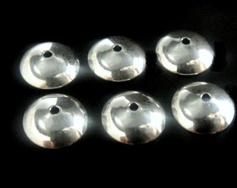 6 Bali Sterling Silver Bead Cap, Plain Bright Bead Cap- 8.1x2.4mm