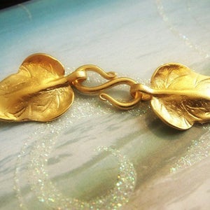 Gold Vermeil Leaf Clasp, Bali Leaf Hook  Clasp- 55x14 mm