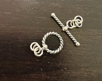 Bali Twisted Wire Toggle Clasp, BRIGHT or OXIDIZED, 925 Sterling Silver, 11mm Ring