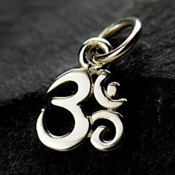 Sterling Silver Om Charm, 925 Tiny Om Pendant, 13x7x1mm, 1 PC