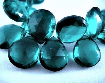 Peacock PEAR Quartz, Teal Blue Green Faceted Briolettes, MATCHED PAIRS,  9-10mm, Select your Quantity