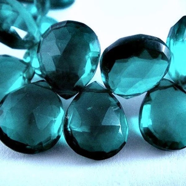 Peacock PEAR Quartz, Teal Blue Green Faceted Briolettes, MATCHED PAIRS,  9-10mm, Select your Quantity