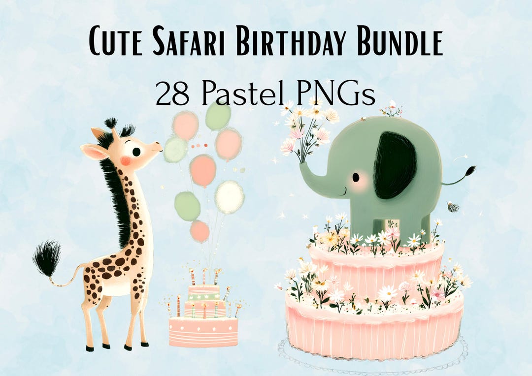 28 Pastel Safari Birthday Clipart Bundle, Jungle Animals, Baby Shower ...