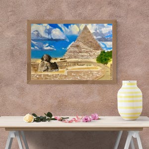 Pyramid and Sphinx Oil Painting on Canvas: Ancient Egypt Decor (30x24)