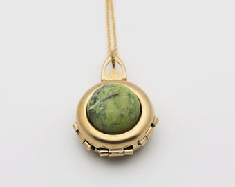 Locket Necklace · 4 Photo Lockets · Custom Photograph Jewelry · Personalized Gifts for Her of Him · Lime Green Serpentine Stone · Memorial