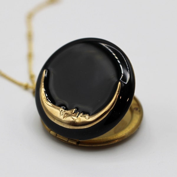 Gold Locket Necklace · Moon Jewelry · Moon Phases · Custom Photo in Locket · Personalized Gifts For Her · Memorial Pendant · Handmade