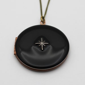 Vintage Locket Necklace · North Star Pendant · Custom Photo Lockets · Star Jewelry · Gift for Her · Gold Star · Black Enamel Necklaces