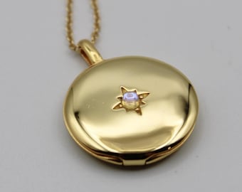 Gold Moonstone Locket • Jewelry Necklace Gift • Personalized Lockets • Anniversary Gift • Birthday Gifts • Custom Photo • June Birthstone