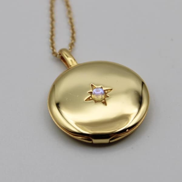 Gold Moonstone Locket • Jewelry Necklace Gift • Personalized Lockets • Anniversary Gift • Birthday Gifts • Custom Photo • June Birthstone