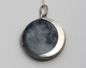Silver Moon Locket Necklace • Jewelry • Galaxy Lockets • Space Stars Planets Outer Space • Custom Photo Gifts • Necklaces • Unique Gift