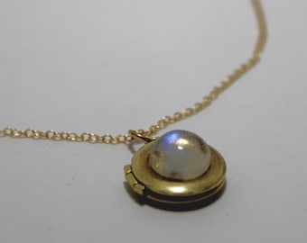 Locket Necklace Rainbow Moonstone · Tiny Delicate Custom Photo Lockets · Personalized Photograph Gifts · Layering Necklace · Mourning