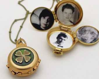 Four Leaf Clover Necklace Four-Way Locket Necklace Family Album Lockets Mourning Jewelry Unique Gift Customize Lucky Charm Green Irish Luck