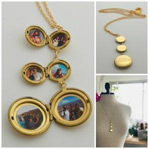 Lockets Necklace Vintage Trio of Lockets Three Brass Lockets Long Necklace Unique Statement Piece Gift for Her Mother Gift Custom Family Pic