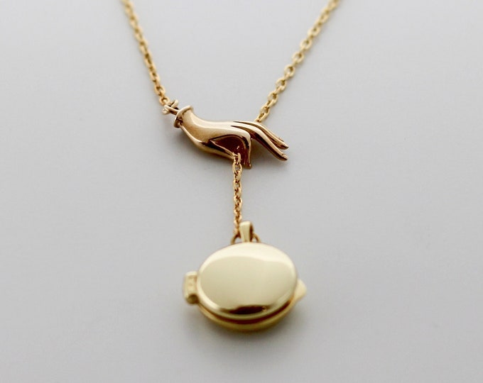 Gold Locket Lariat Necklace 14K Gold Vermeil Lockets Heart Locket Gifts