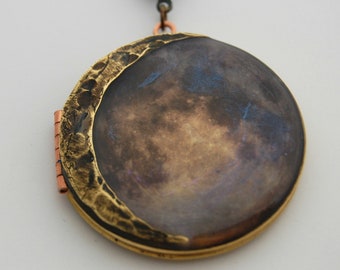 Vintage Medaillon Mond Halbmond Phasen Halskette Schmuck Galaxie Medaillons Antik Weltraum Sterne Planeten Weltraum Individuell personalisieren Sie Fotos