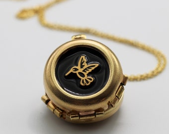 Jewelry Locket Necklace Gold Hummingbird • Personalized Gifts • Handmade Pendants •Gift for Her or Him • Custom • Necklaces for Women • Bird