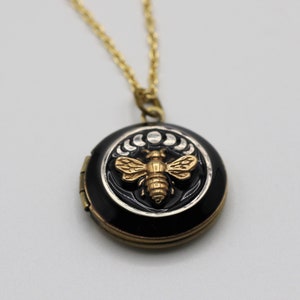 Locket Necklace Moon Phases and Bumblebee · Custom Photo Lockets · Moon Jewelry · Personalized Gifts For Her · Picture in Locket · Memorial