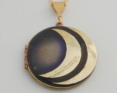 Vintage Locket Moon Crescent Moon Phases Necklace Jewelry Galaxy Lockets Antique Space Stars Planets Outer Space Custom Personalize Photos