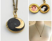 Moon Locket Stars Tiny Jewelry Delicate Crescent Moon Eclipse Custom Photo Necklaces Universe Space Love Mini Charm Unique Gifts for Her