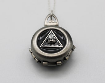 Locket Necklace for 4 Photos · Sterling Silver All Seeing Eye Charm · Lockets with Photo · Personalized Jewelry · Custom Gifts · Pyriamid