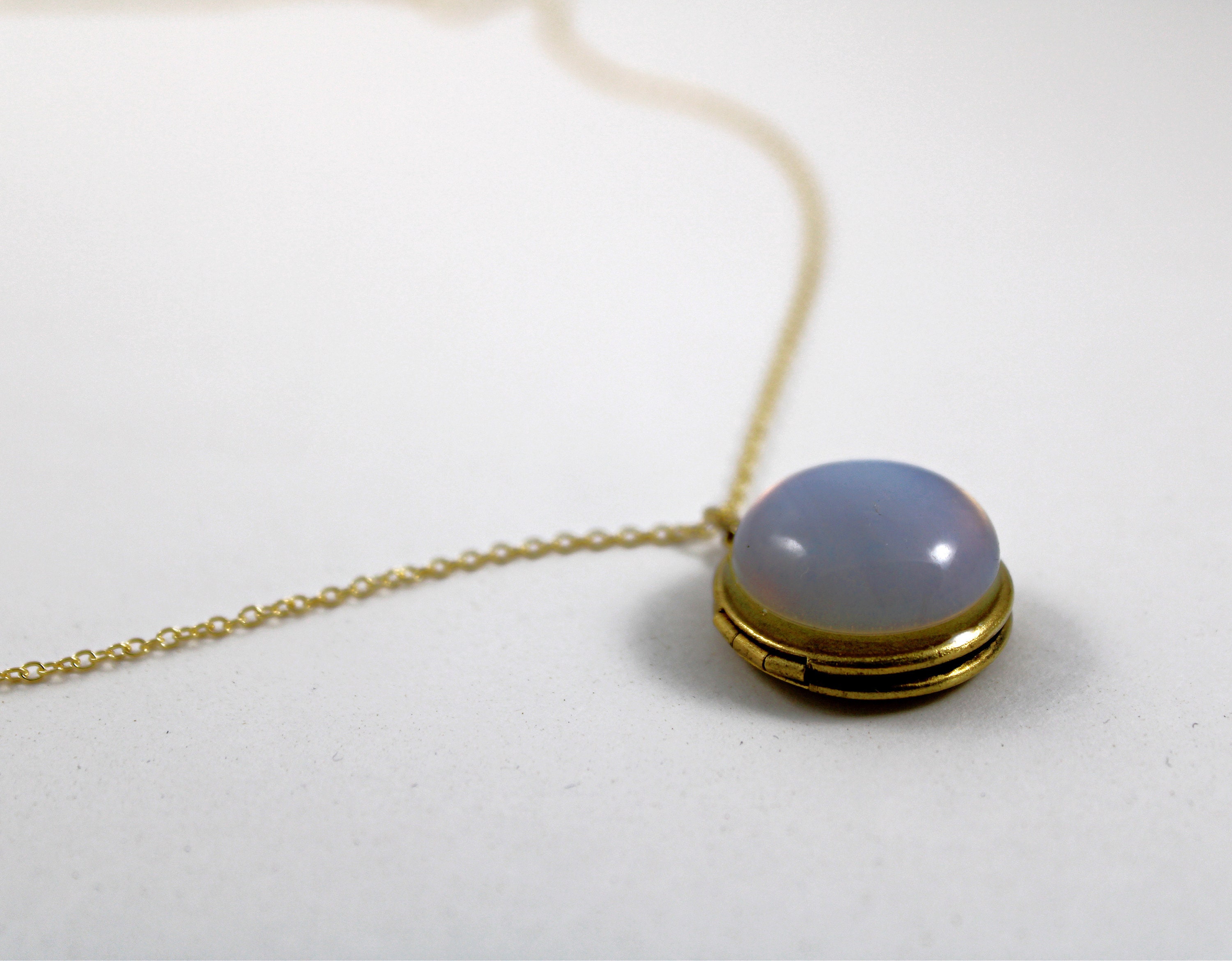 Locket Necklace Jewelry • Glass Sea Opal • Personalized Gifts • Pendant Necklaces • Gift for Her • Photo • Gifts for Mom • Memorial • Brass